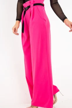 Rebellious Fashion Fuchsia High Waist Paper Bag Buckle Belt Trousers - Ivyonna