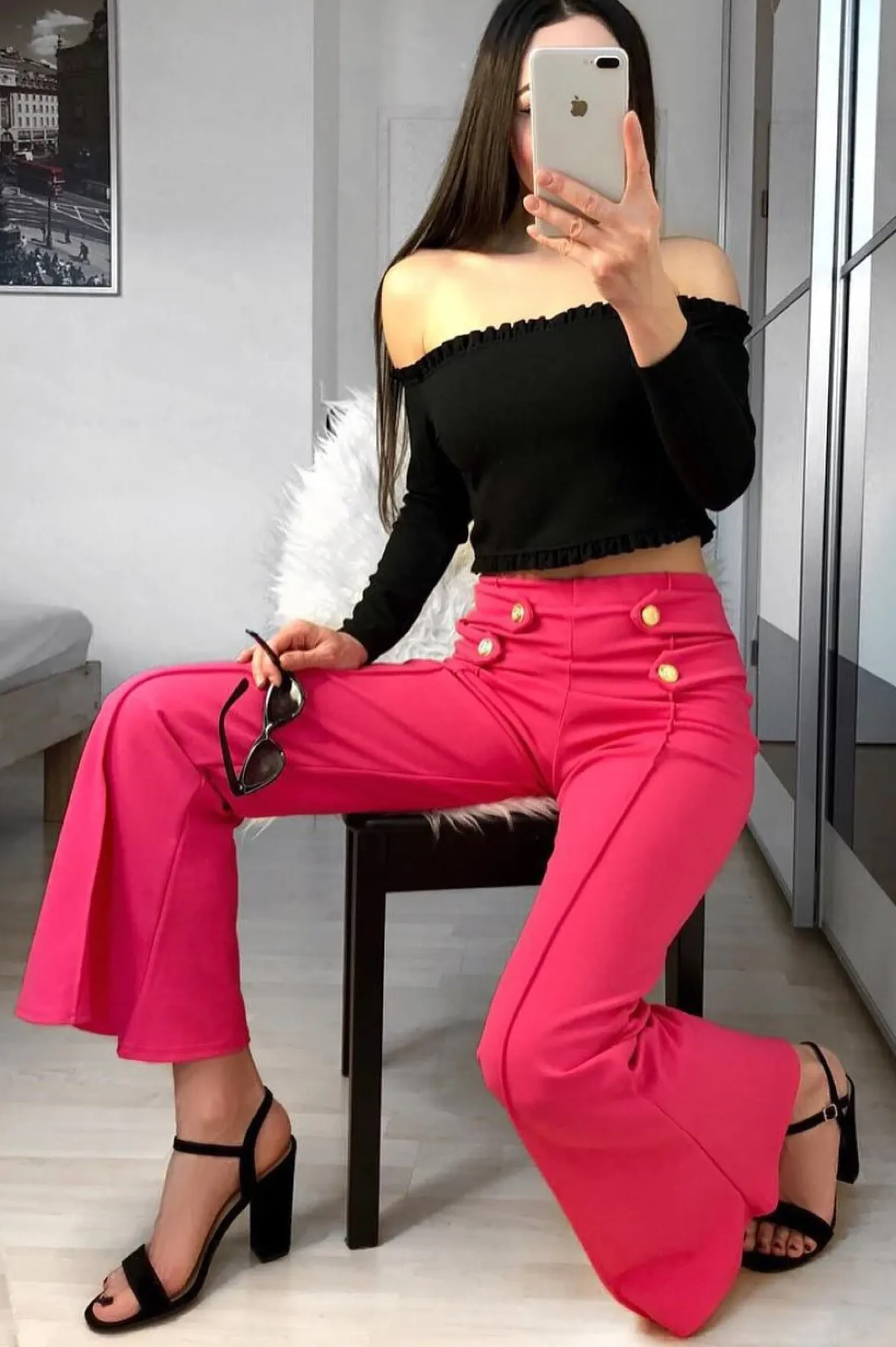 Rebellious Fashion Fuchsia Kick Flare Pants - Rita