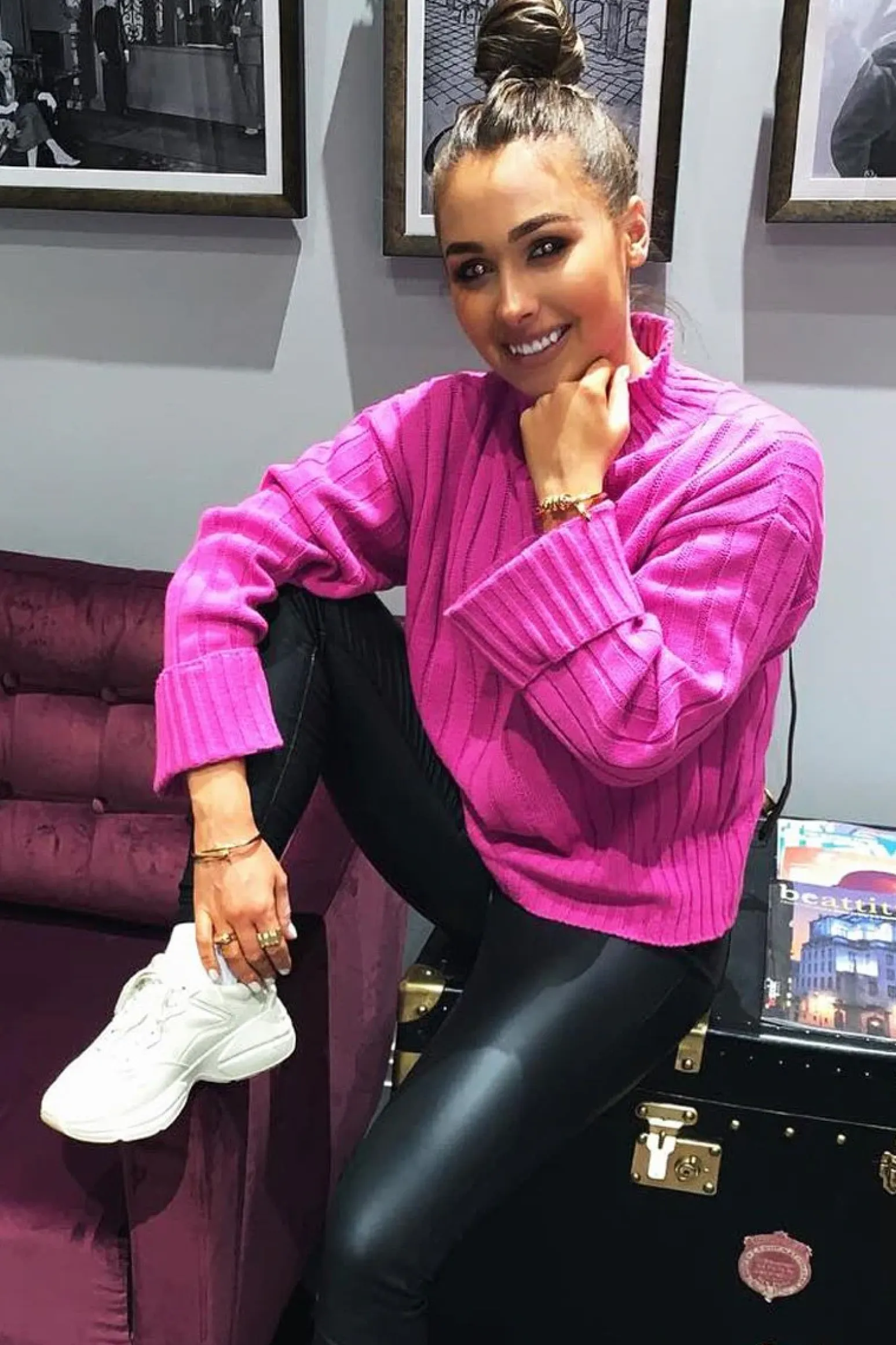 Rebellious Fashion Fuchsia Knit High Neck Jumper - Jaelynn