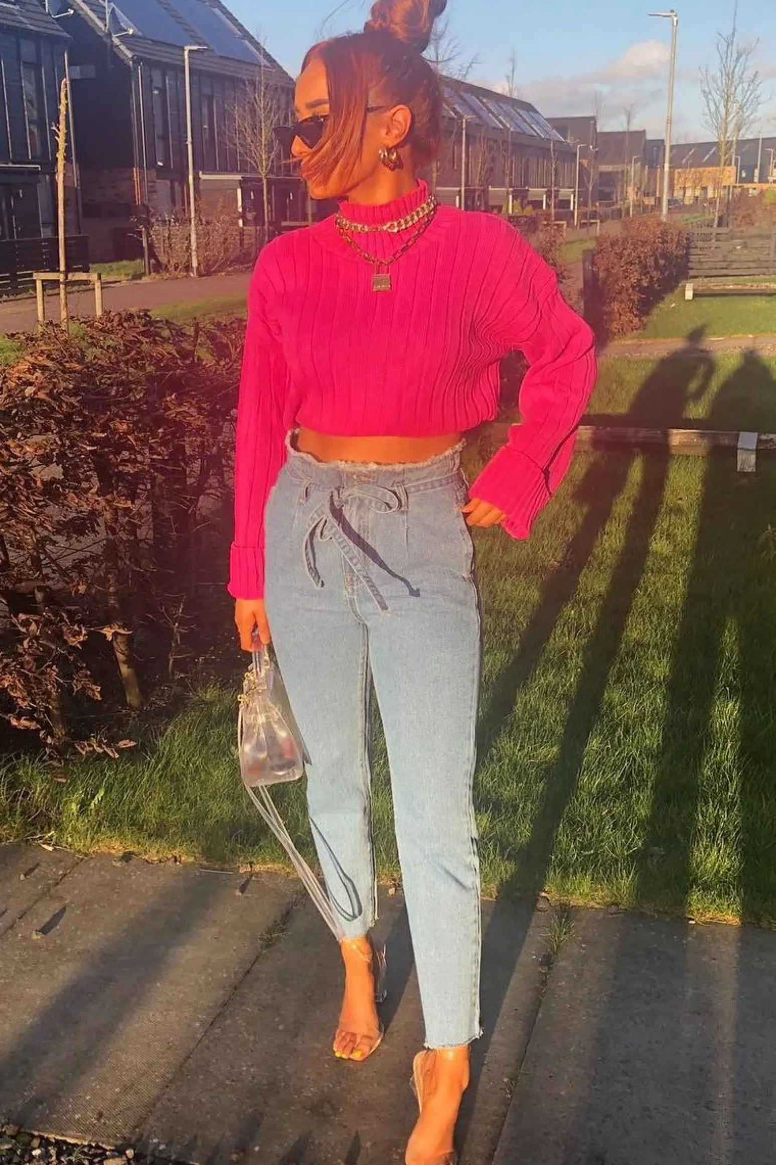 Rebellious Fashion Fuchsia Knit High Neck Jumper - Jaelynn