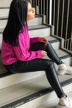 Rebellious Fashion Fuchsia Knit High Neck Jumper - Jaelynn