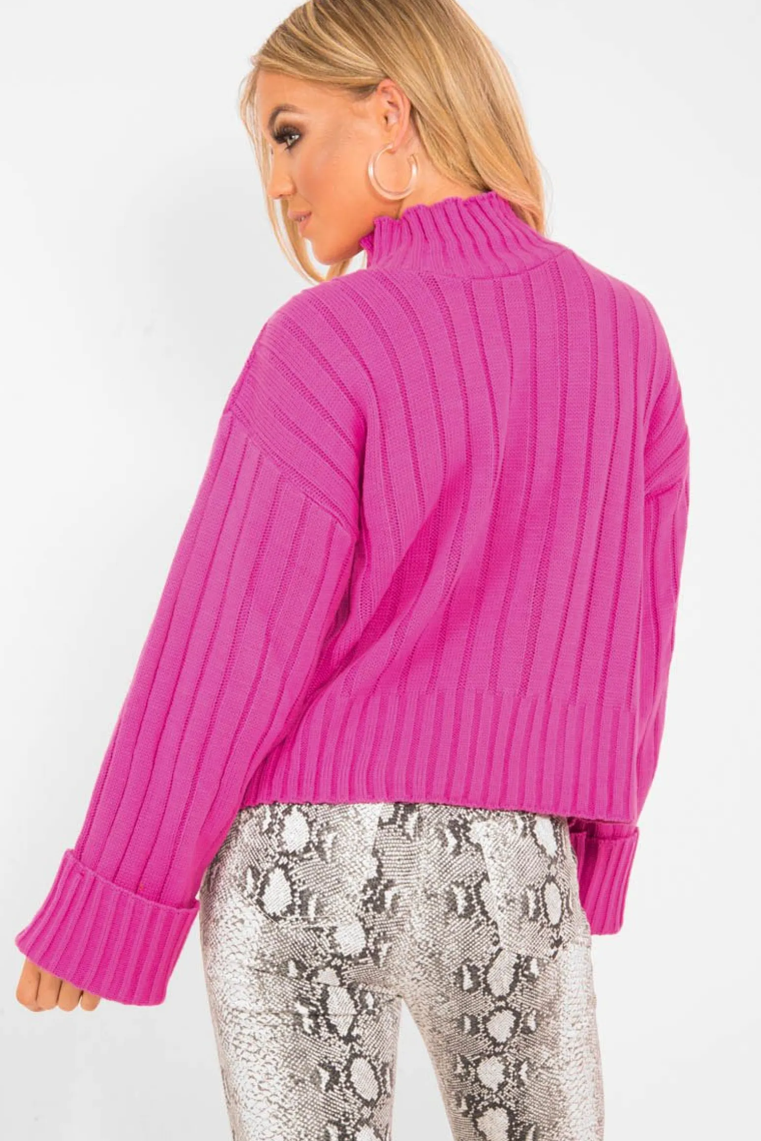 Rebellious Fashion Fuchsia Knit High Neck Jumper - Jaelynn