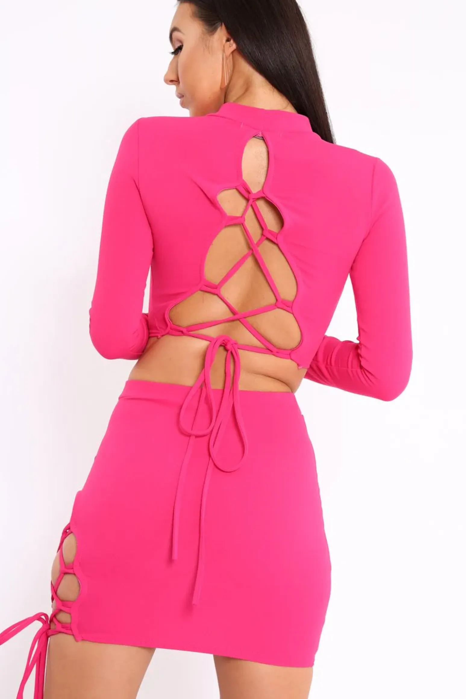 Rebellious Fashion Fuchsia Lace Up Detail Co-ord - Blakely