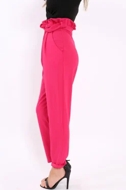 Rebellious Fashion Fuchsia Paper Bag Tie Waist Cigarette Trousers - Karmen