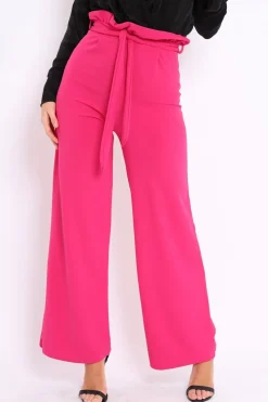 Rebellious Fashion Fuchsia Paper Bag Tie Waist Wide Leg Trousers - Kennedy