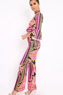 Rebellious Fashion Fuchsia Pattern Print Co-ord -Hasna