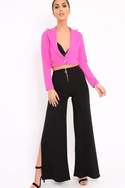 Rebellious Fashion Fuchsia Plunge Blazer Style Top - Elis