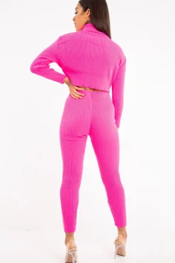 Rebellious Fashion Fuchsia Rib Crop Jumper Loungewear Set - Ayriana