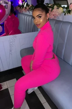 Rebellious Fashion Fuchsia Rib Crop Jumper Loungewear Set - Ayriana