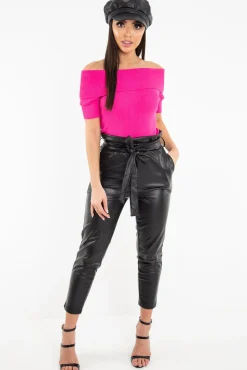 Rebellious Fashion Fuchsia Rib Knit Bardot Top - Gloria