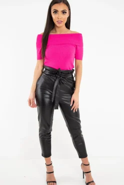 Rebellious Fashion Fuchsia Rib Knit Bardot Top - Gloria