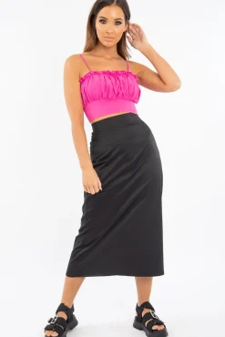 Rebellious Fashion Fuchsia Ruffle Front Strappy Crop Top - Aaloni