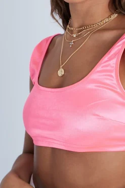 Rebellious Fashion Fuchsia Satin Crop Top - Sian