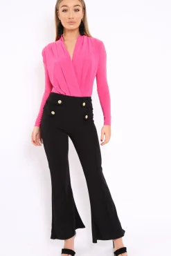 Rebellious Fashion Fuchsia Slinky Plunge Front Bodysuit - Connie