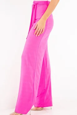Rebellious Fashion Fuchsia Slinky Tie Detail Wide Leg Trousers - Jenelle