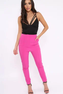 Rebellious Fashion Fuchsia Tailored Cigarette Trousers - Lois