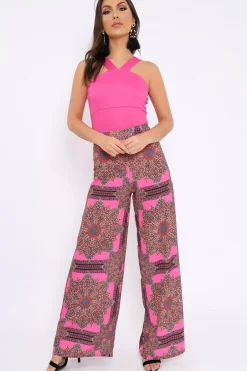 Rebellious Fashion Fuchsia V Neck Strap Bandeau Bodysuit - Karlah