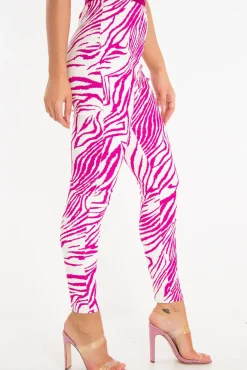 Rebellious Fashion Fuchsia White Animal Print Faux Leather Leggings - Quinn
