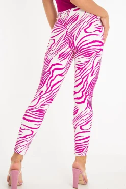 Rebellious Fashion Fuchsia White Animal Print Faux Leather Leggings - Quinn