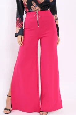 Rebellious Fashion Fuchsia Zip Front High Waisted Flare Trousers - Gerta
