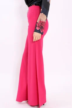 Rebellious Fashion Fuchsia Zip Front High Waisted Flare Trousers - Gerta