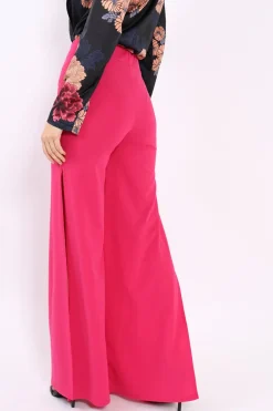 Rebellious Fashion Fuchsia Zip Front High Waisted Flare Trousers - Gerta