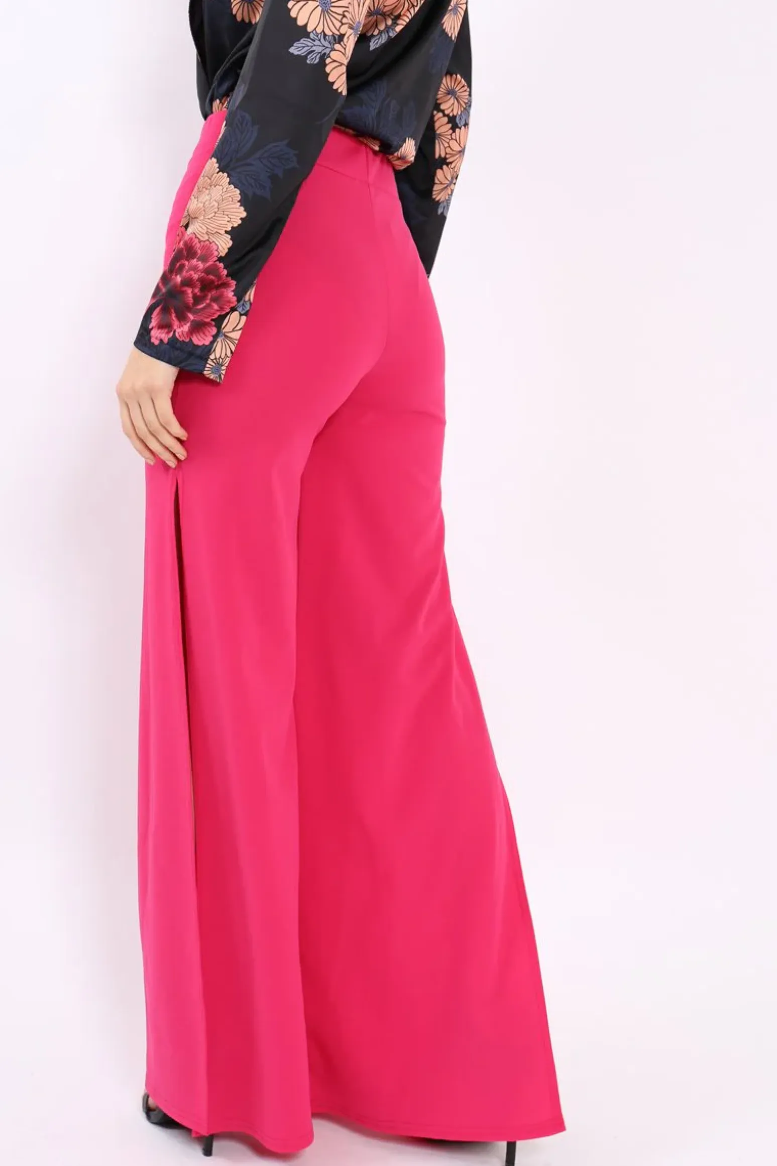 Rebellious Fashion Fuchsia Zip Front High Waisted Flare Trousers - Gerta