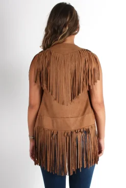 Rebellious Fashion Gabbi Camel Suede Tassel Waistcoat