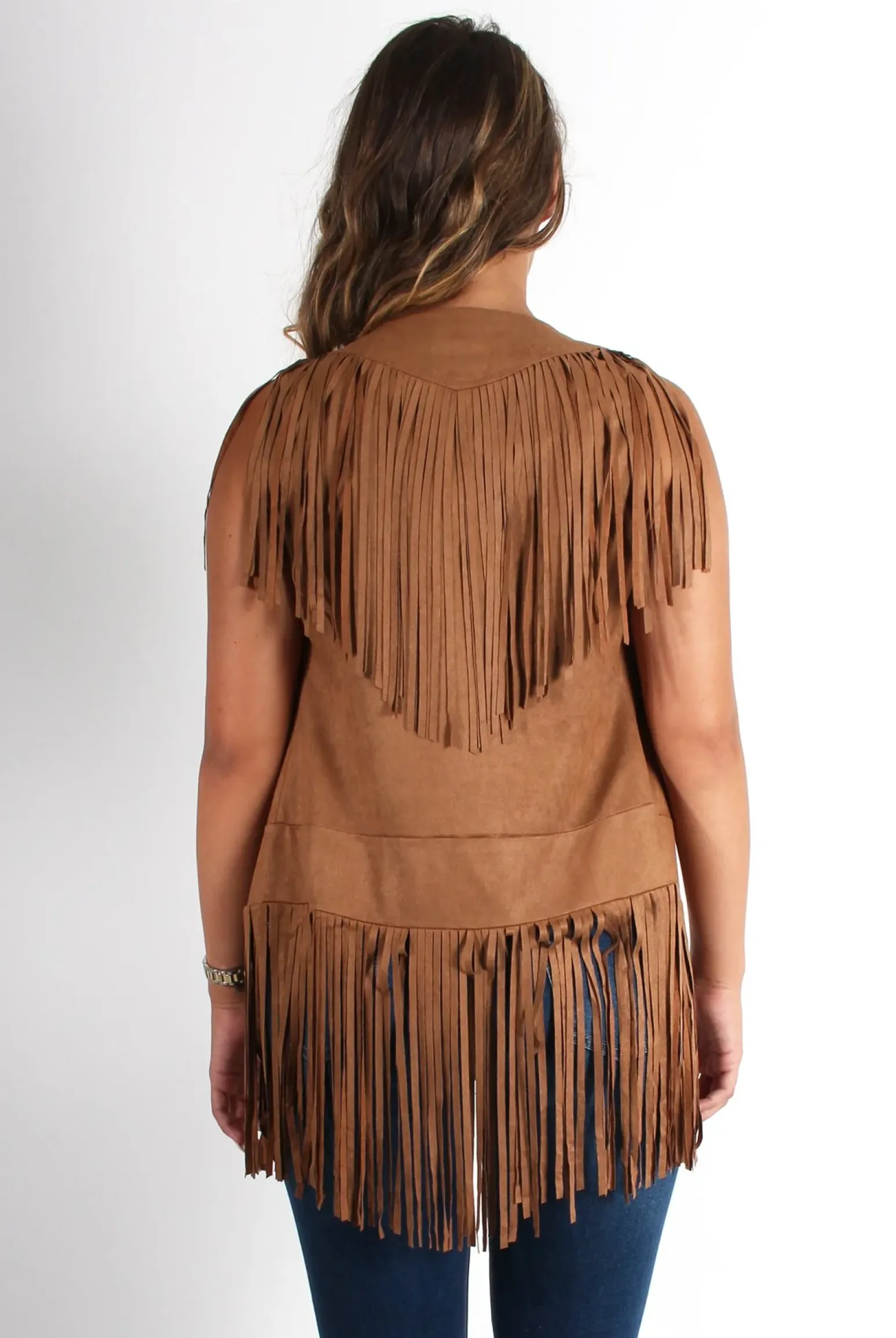 Rebellious Fashion Gabbi Camel Suede Tassel Waistcoat