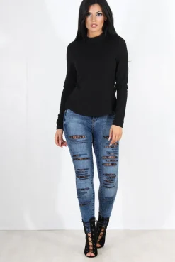 Rebellious Fashion Gabby Blue Ripped Knee Skinny Jeans