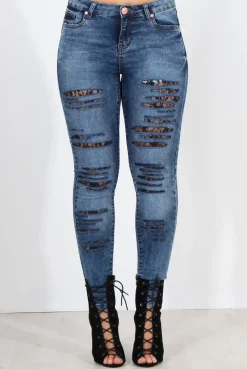 Rebellious Fashion Gabby Blue Ripped Knee Skinny Jeans