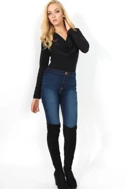 Rebellious Fashion Gabriella Black Cowl Neck Bodysuit