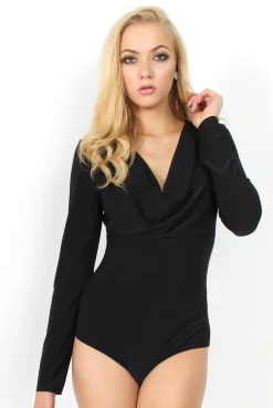 Rebellious Fashion Gabriella Black Cowl Neck Bodysuit