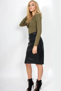 Rebellious Fashion Gabriella Khaki Cowl Neck Bodysuit