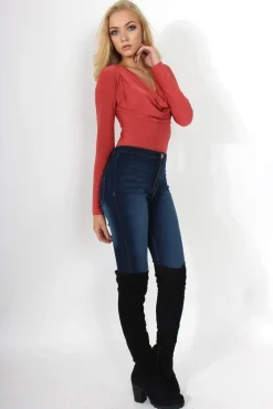 Rebellious Fashion Gabriella Rust Cowl Neck Bodysuit