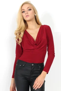 Rebellious Fashion Gabriella Wine Cowl Neck Bodysuit