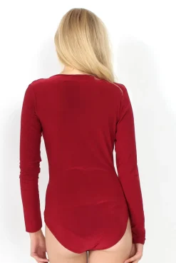 Rebellious Fashion Gabriella Wine Cowl Neck Bodysuit