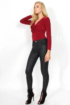 Rebellious Fashion Gabriella Wine Cowl Neck Bodysuit