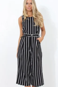 Rebellious Fashion Gemma Black Striped Jumpsuit