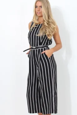 Rebellious Fashion Gemma Black Striped Jumpsuit