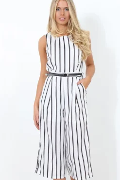 Rebellious Fashion Gemma White Striped Jumpsuit