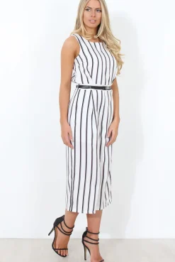 Rebellious Fashion Gemma White Striped Jumpsuit