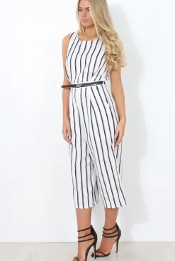 Rebellious Fashion Gemma White Striped Jumpsuit