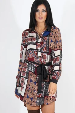Rebellious Fashion Gemma Wine Paisley Print Shirt Dress