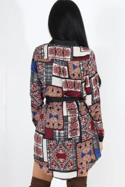 Rebellious Fashion Gemma Wine Paisley Print Shirt Dress