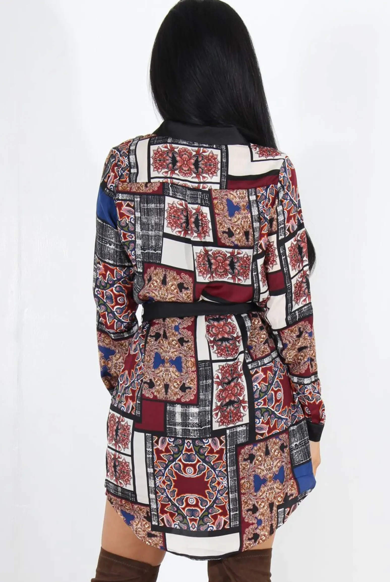 Rebellious Fashion Gemma Wine Paisley Print Shirt Dress