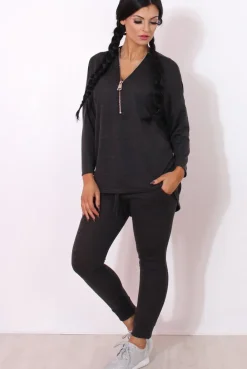 Rebellious Fashion Gerlie Dark Grey V Neck Loungewear