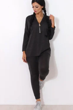 Rebellious Fashion Gerlie Dark Grey V Neck Loungewear