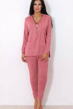 Rebellious Fashion Gerlie Mauve V Neck Loungewear Set