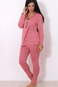 Rebellious Fashion Gerlie Mauve V Neck Loungewear Set
